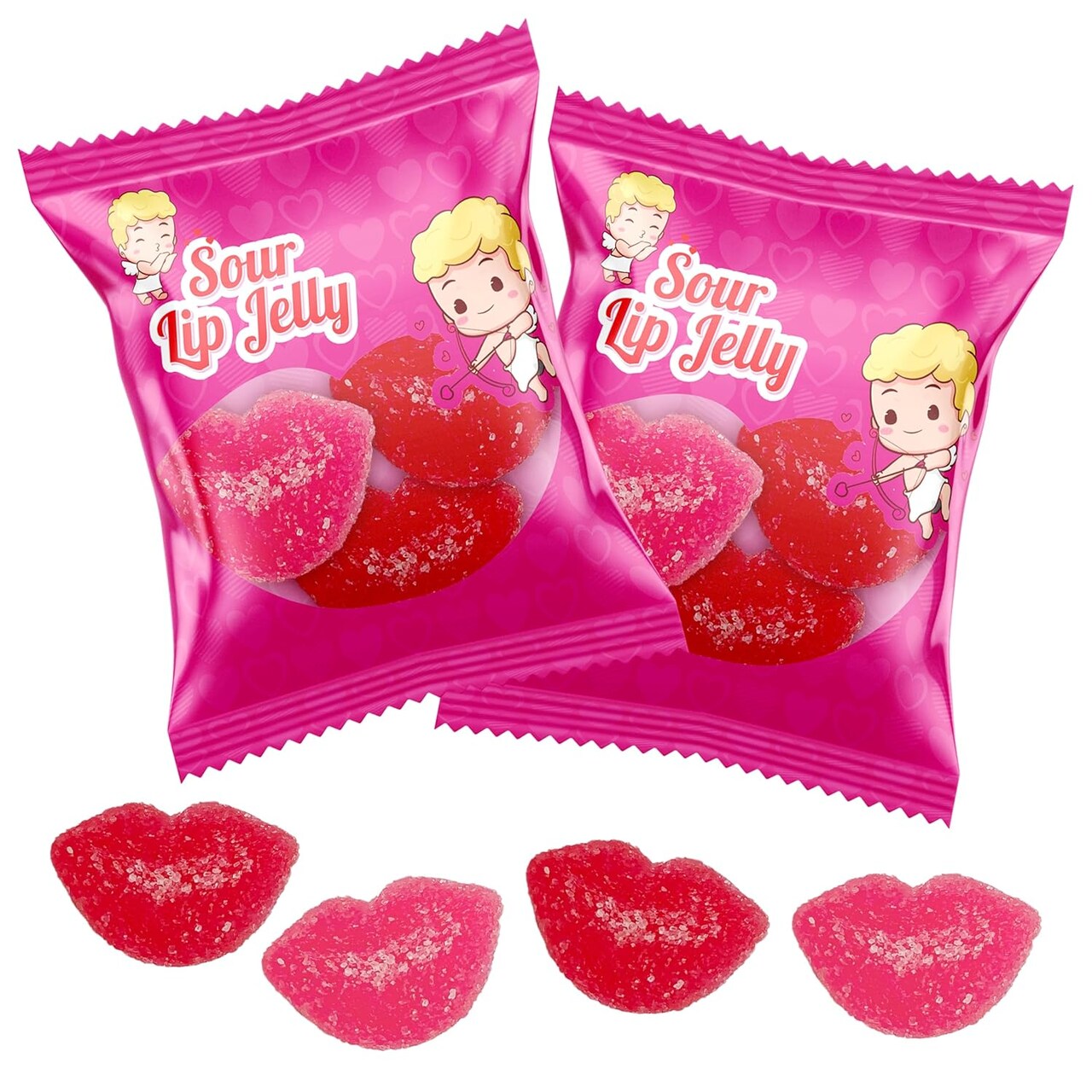 4E's Novelty 30 Packs Sour Lip Jelly, Strawberry Flavour Sour Lips Gummies Individually Wrapped Bulk, Fun Gummy Lips Candy Classroom Exchange Party Favors, Valentines Day Candy Treats